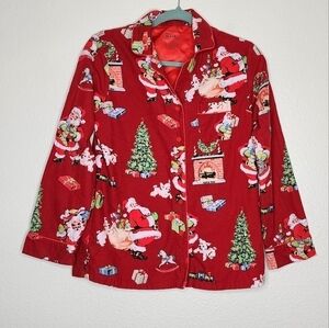 Nick & Nora Red Christmas Vintage Santa & Pups Pajama Top S